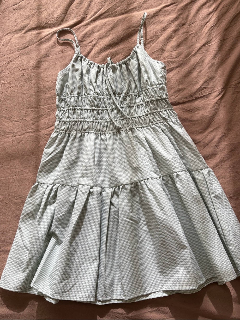Women’s Pale Green Gingham Sundress with Ruffle Tiers